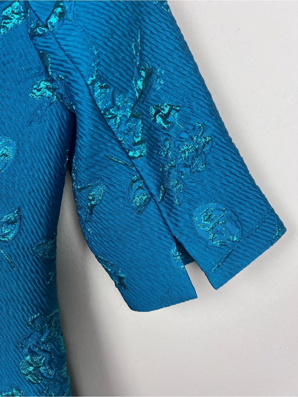 Rickie Freeman for Teri Jon Teal Pleated Floral Jacquard Midi Dress 2 - Picture 5 of 7